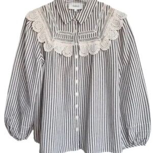 ba&sh Striped Button Down Shirt - Black and White